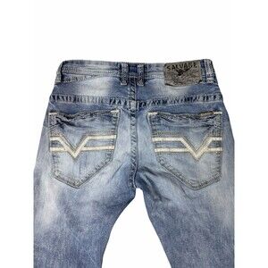 Salvage Havoc Straight Slim Women’s Jeans 29x32 Whisker Wash Designed Buckle 29R